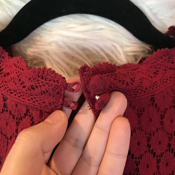 Torrid Red Lace Blouse, Long Sleeve, Puff Sleeves, Vintage inspired - Picture 12 of 16